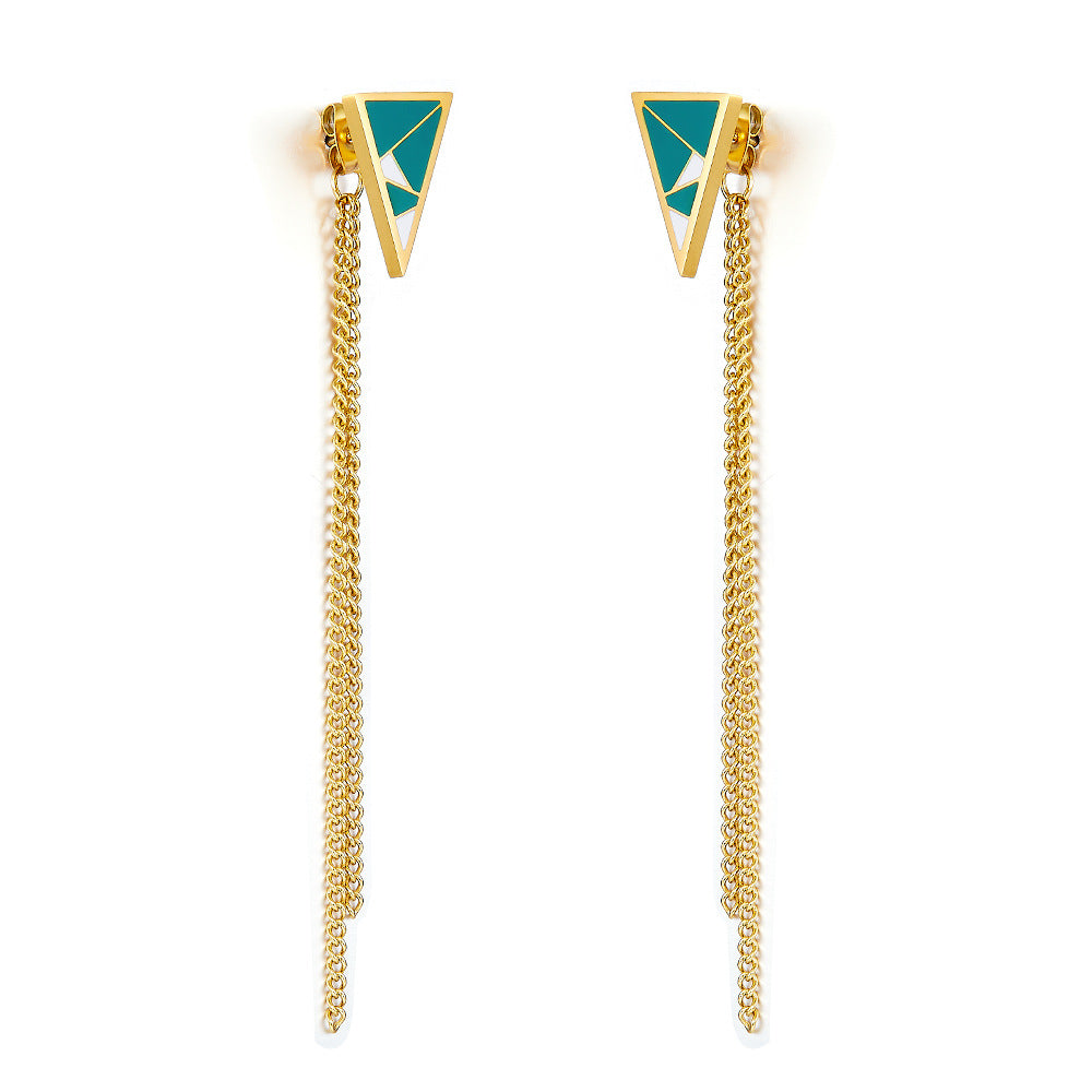 Wholesale Long Stainless Steel Chain Niche Retro Geometric Tassel Earrings